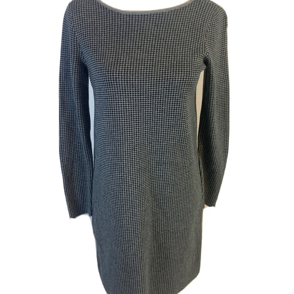 J. Jill Sweater Dress Gray Black Houndstooth Knit L Long Sleeve Dark Academia - Picture 1 of 6